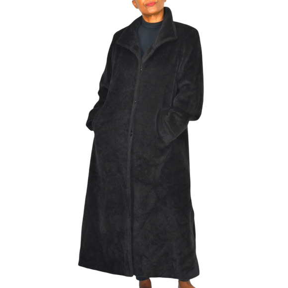 Cinzia Rocca Llama Faux Fur Coat Black Maxi Coat Side Slit Piacenza Wool Blend 2 - Picture 1 of 16